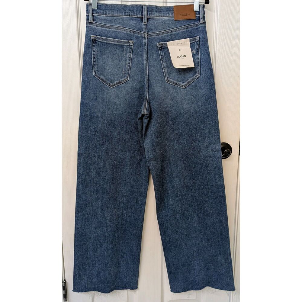 NWT! Hidden Logan High Rise Denim Dad Jeans Med Blue Raw Edge | SZ 30